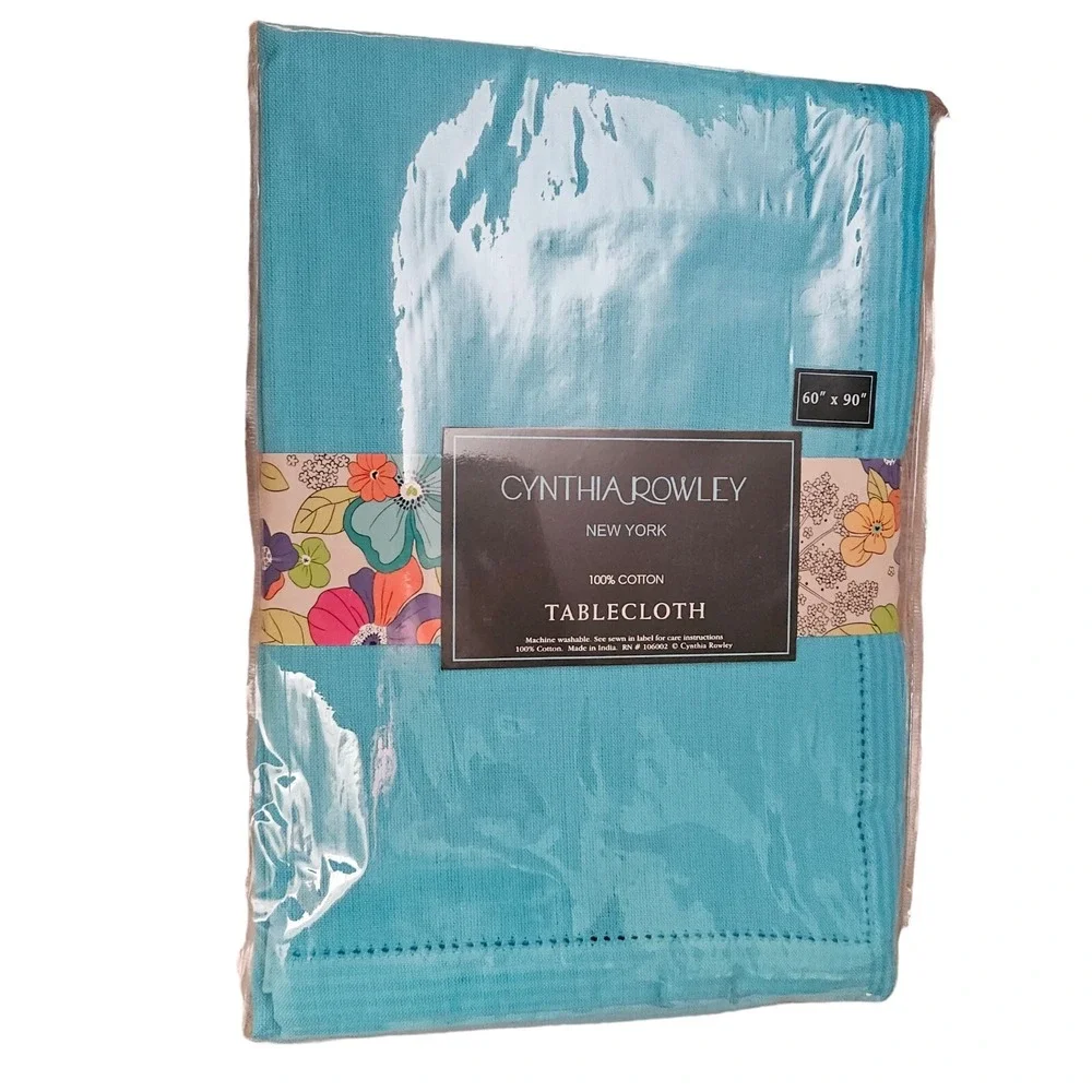 Cynthia Rowley‎ Tablecloth and Napkins Set 60 x 90 Oblong Blue Turquoise New